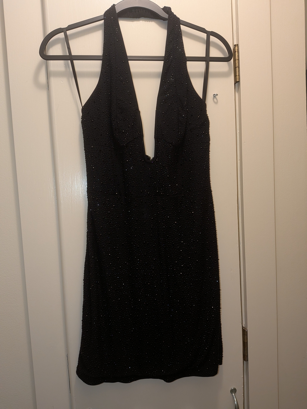 Windsor Black Bedazzled Embellished Halter Plunge Mini Dress Size Large